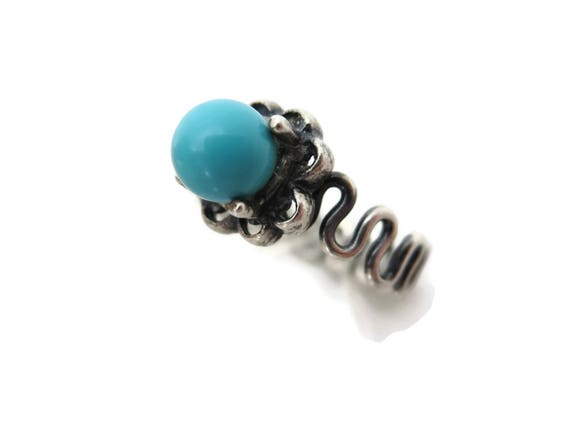 Sterling Silver Turquoise Ring - Wavy Band Turquo… - image 5