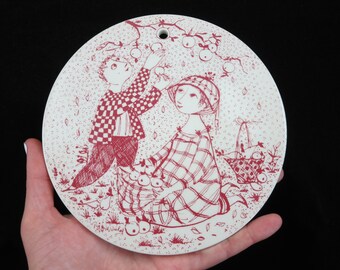 Nymolle Bjorn Wiinblad Wall Tile - Danish Art Pottery, October, Red