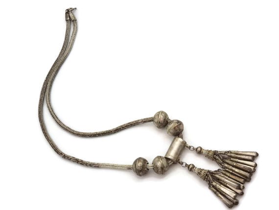 Vintage Tassel Necklace - Tribal Silver Boho Foxt… - image 2