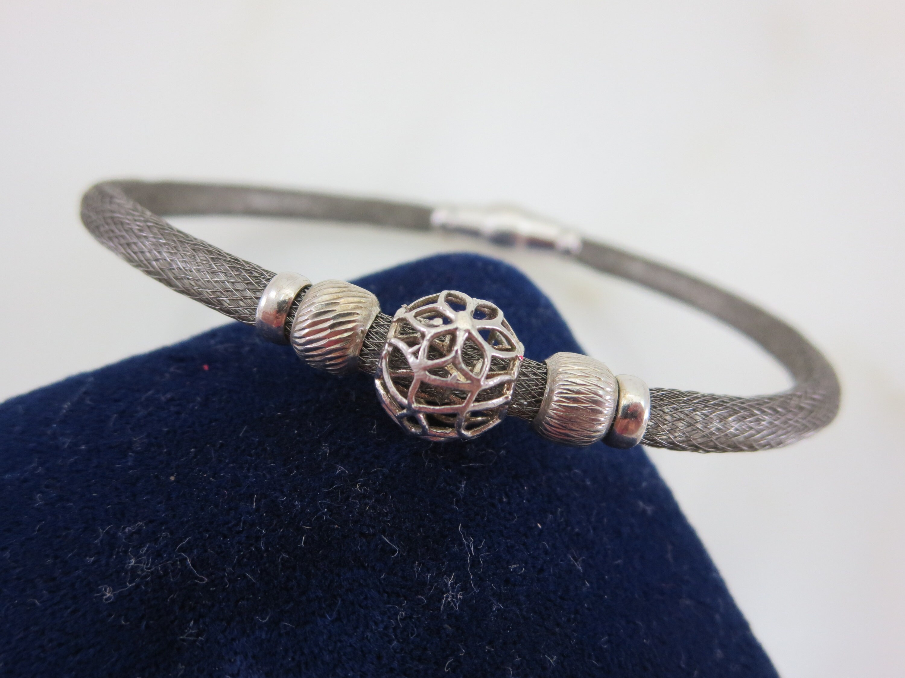 Vintage Sterling Silver Bracelet - Woven Silver Wire, Magnetic