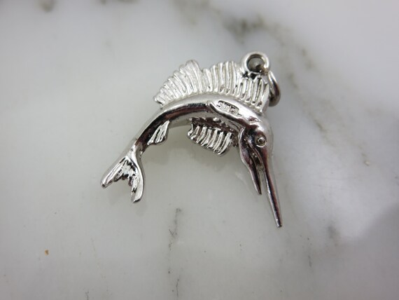 Sterling Silver Fish Charm - Swordfish or Marlin,… - image 2
