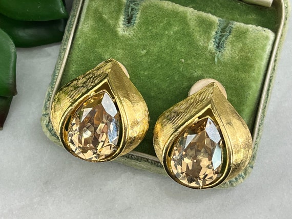 Costume Jewelry Earrings Large 1980s Jewelry Statement Earrings Gold Tone With Champagne Rhinestones Etsy UK
