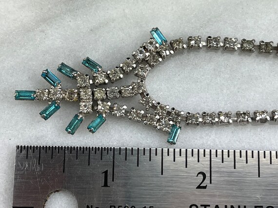 Vintage Blue Rhinestone Necklace - Clear Crystal … - image 6