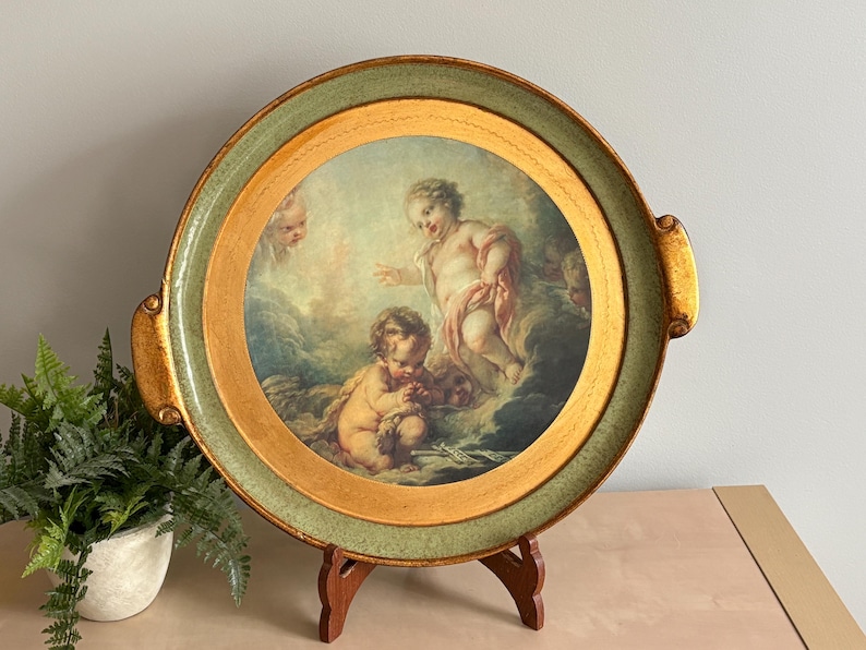 Large Round Gold Gilt Florentine Tray - Cherub Scene, Made in Italy - Etsy