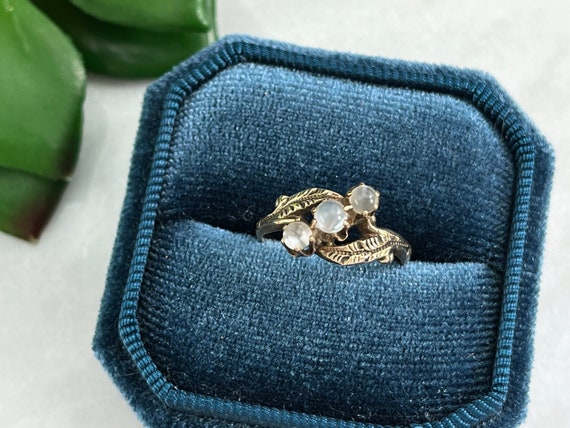 Antique Triple Moonstone Ring in 14k Gold - Three… - image 1