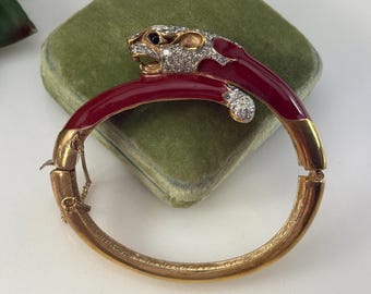 Vintage Panetta Black Enamel Panther Cuff Bracelet Gold-plated