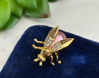 ヴィンテージ 1960 年代 ゴールドトーン バグ ブローチ アンバー 虹色