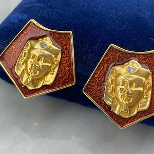 Pendientes egipcios de oro con pinzas de esmalte, bisutería dorada del rey Tut, pendientes gruesos para mujer