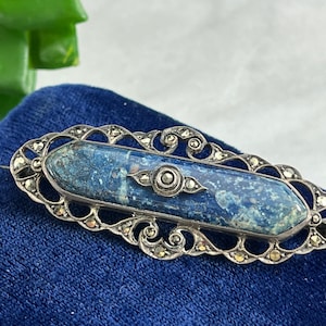 Antique Sterling Silver Brooch – Blue Sodalite & Marcasites – Germany
