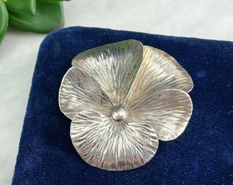 Sterling Silver Flower Brooch - Pansy, Hand Wrought, Artist Stuart Nye, Studio Made, Silver Jewelry