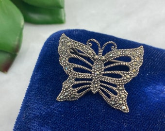 Marcasite Butterfly Brooch - Sterling Silver Jewelry