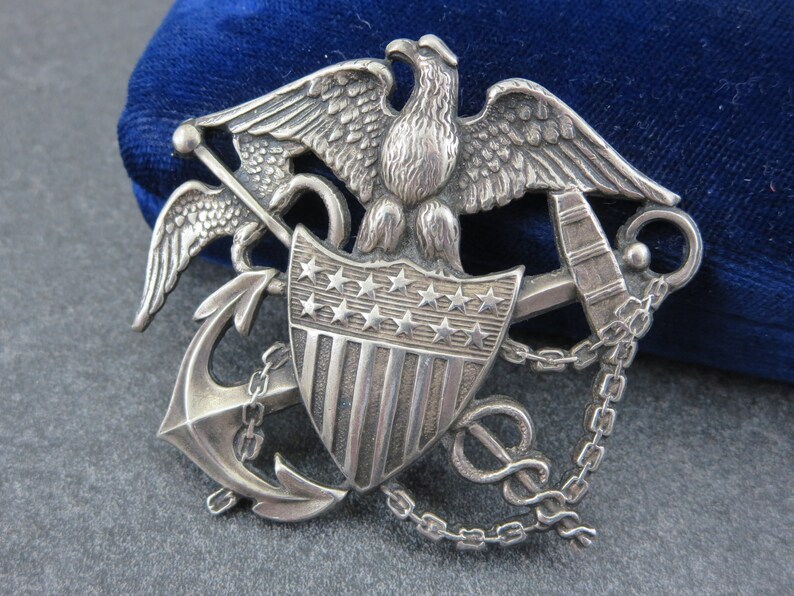 Silver Eagle Military Brooch WWII Nurse Cadet Corps Sterling Silver Hat Badge Blackinton US Public Health Service