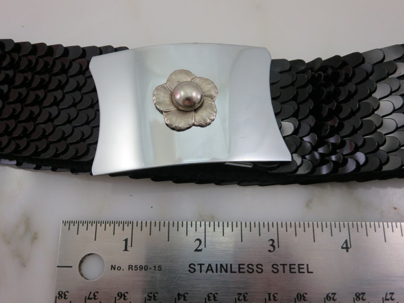 Black Belt Fish Scale Stretch Belt Silver Buckle Mermaid Etsy