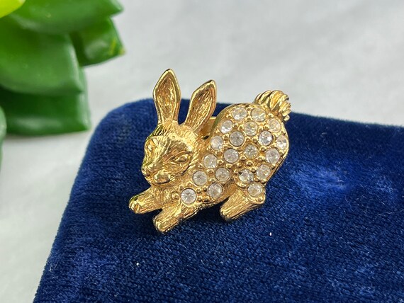 Rabbit Brooch - Easter Bunny, Clear Rhinestones, … - image 6