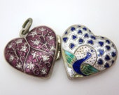 Silver Enamel Peacock Heart Locket - Thai Reversible