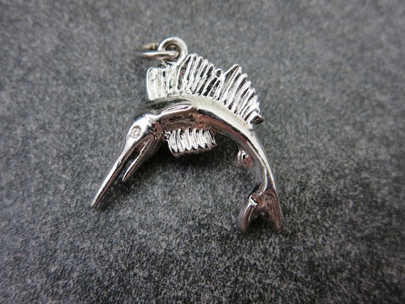 Sterling Silver Fish Charm - Swordfish or Marlin,… - image 1