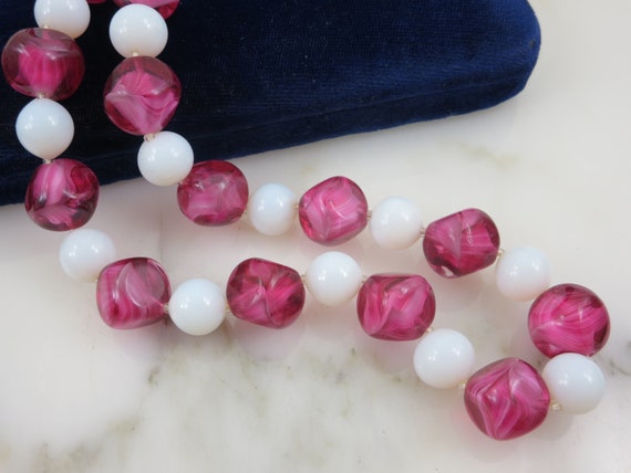 Pink Art Glass Bead Necklace - Swirled Glass and … - image 9