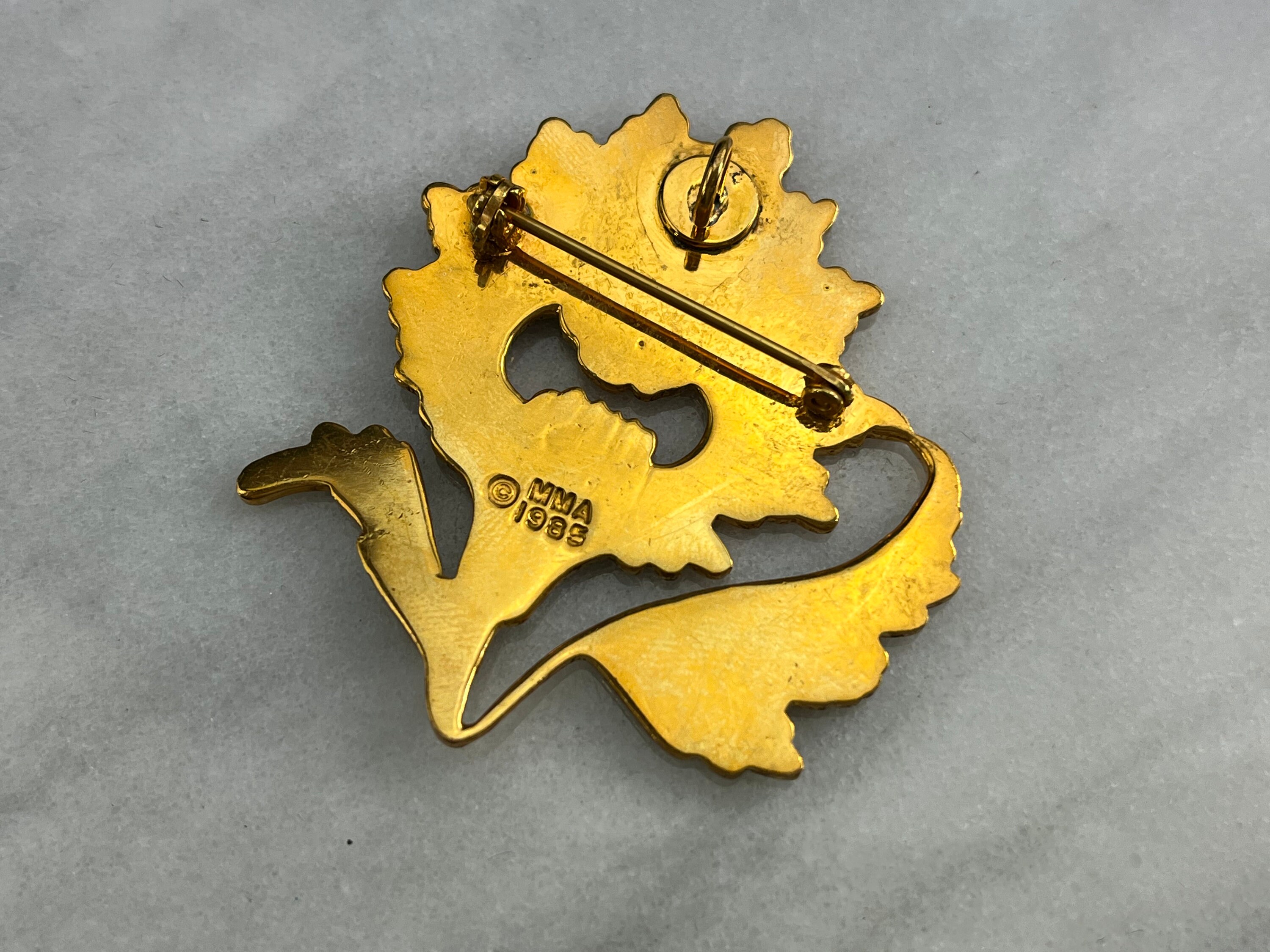 MMA Jewelry Brooch - Gold Tone and Blue Enamel Flower