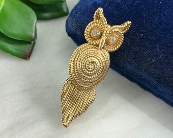 Napier Owl Brooch - Gold Tone Figural, Vintage Costume Jewelry