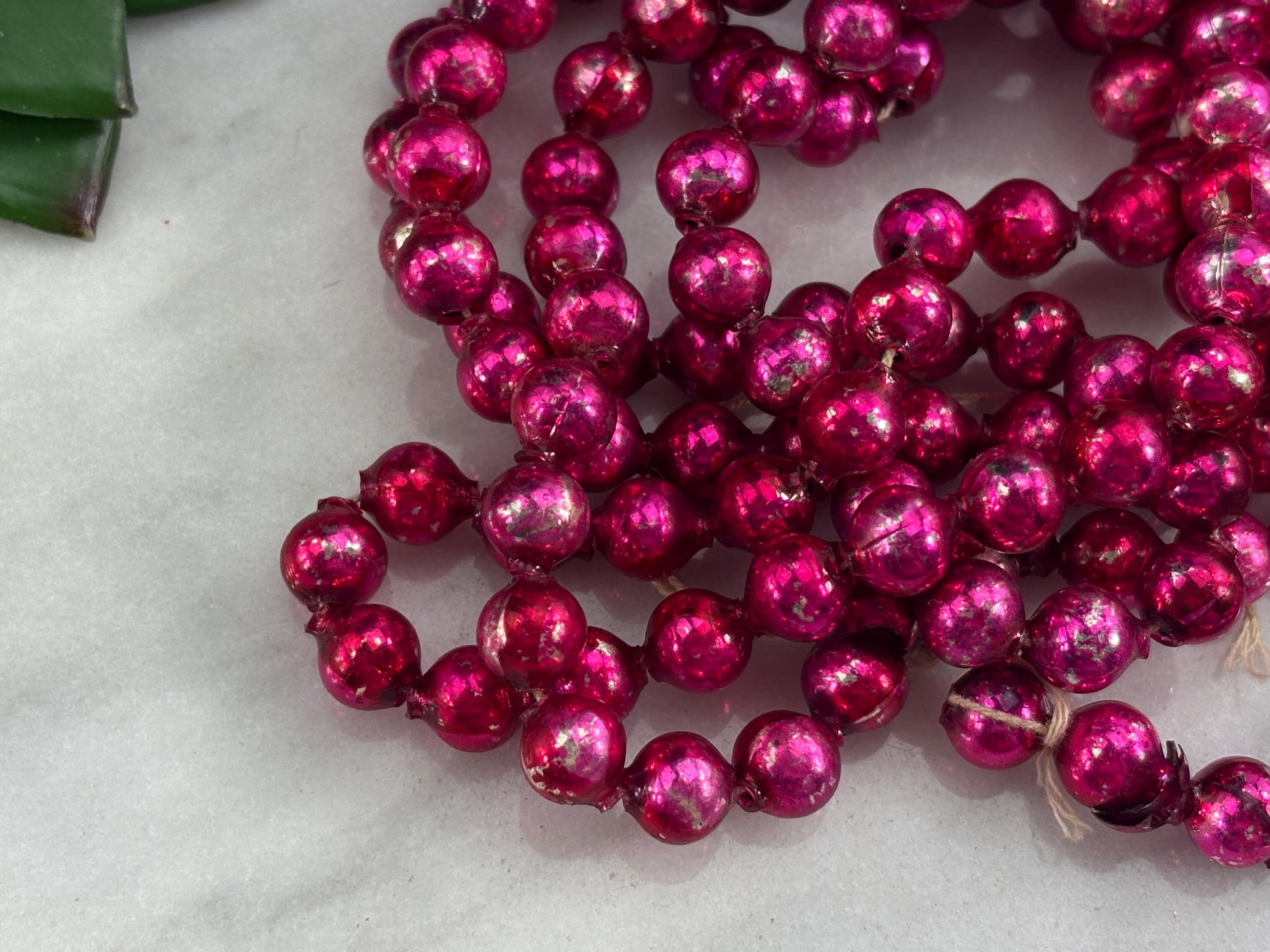 Vintage Christmas Pink Mercury Glass Ornament Garland - Miniature Mercury Glass Ornaments Garland Japan 1960s Christmas Tree AS IS