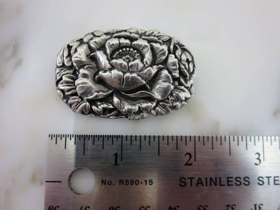 Silver Flower Brooch - Sterling Silver Over Pewte… - image 6