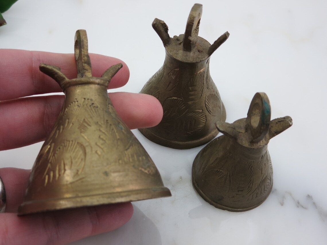 Brass Bells Chimes India Temple Bells Set of Three Etsy