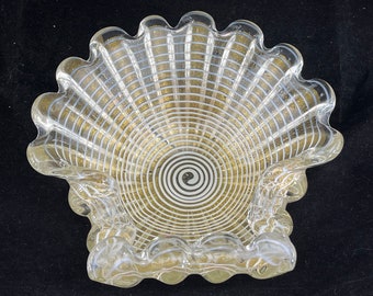 Vintage Barovier & Toso Murano Glass Bowl: Gold Mist Zebrati Dish