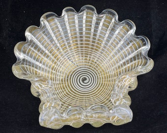 Vintage Murano Glass Bowl - Barovier & Toso, Gold Mist Glass Dish, Venetian Art Glass, 1950s Zebrati