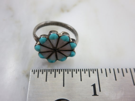 Vintage Turquoise Flower Ring - Mother of Pearl I… - image 8