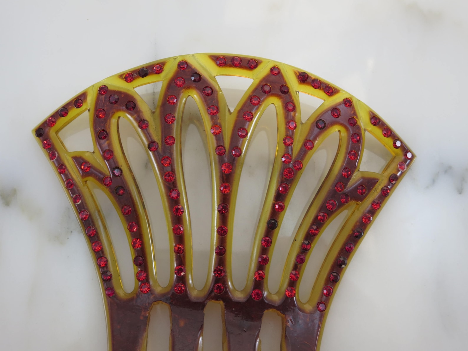 Art Nouveau Celluloid Comb Red Rhinestones Translucent Large - Etsy