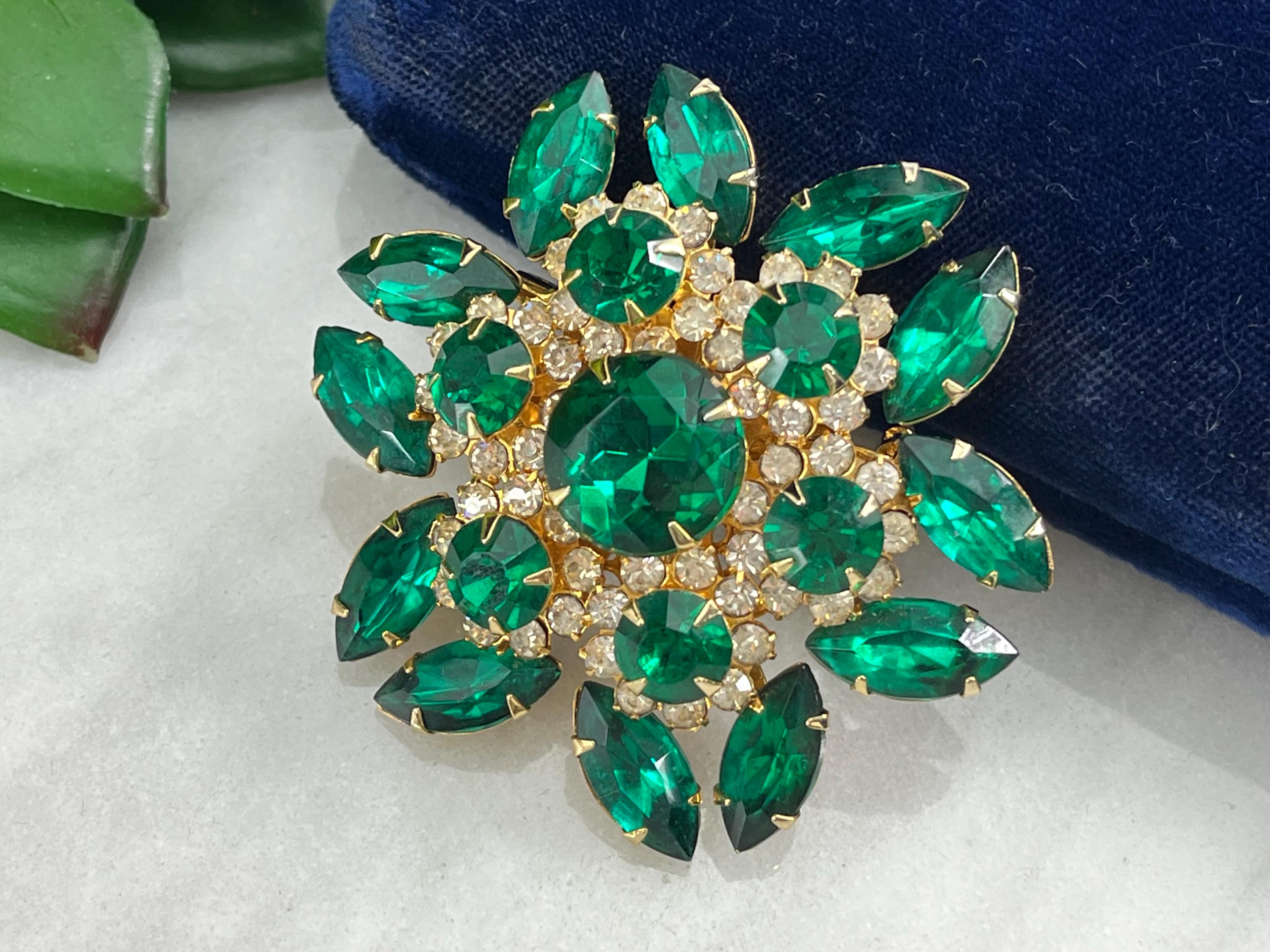【60％OFF】 Rhinestone Green Brooch Jewelry Costume Lee Judy Vintage - アクセサリー