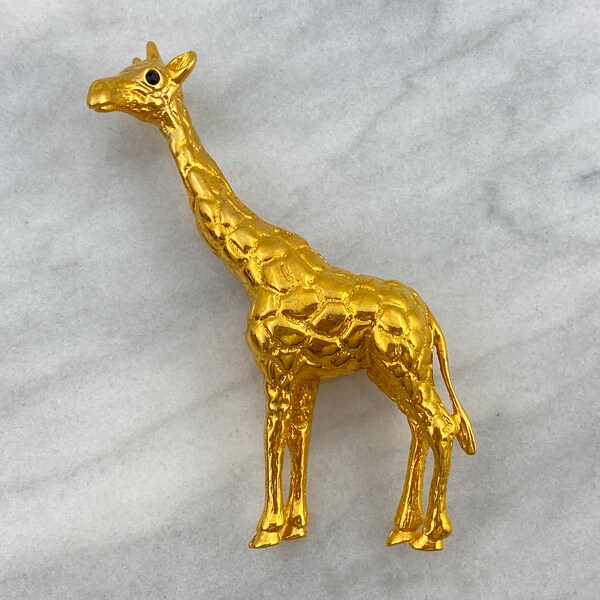 Gold Giraffe Brooch - Vintage Pat Hudson Costume Jewelry