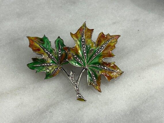 Enamel on Sterling Silver Maple Leaf Brooch - Mar… - image 6