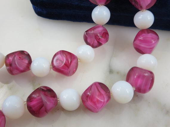 Pink Art Glass Bead Necklace - Swirled Glass and … - image 6