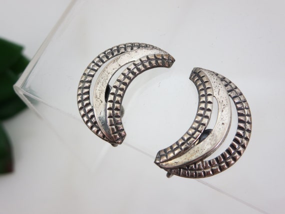 Sterling Silver Earrings - Screwback, Crescent Moon Shape