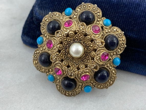 Costume Jewelry Rhinestone Brooch Gold Tone Filigree Etsy Ireland