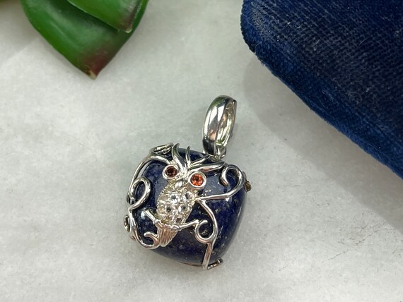 Sterling Silver Owl Necklace Pendant - Lapis & CZ… - image 8