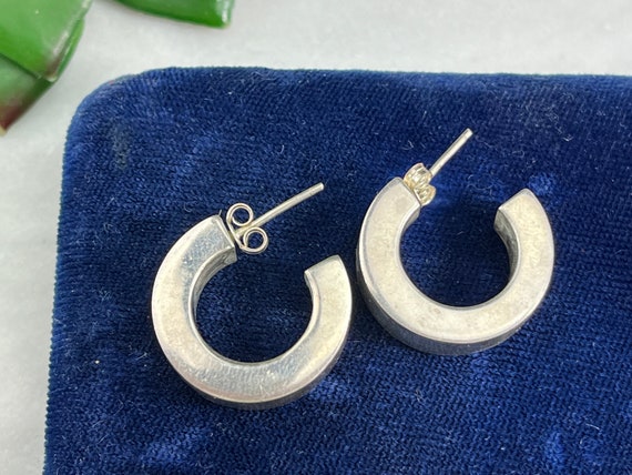 Silver Hoop Earrings - Vintage Sterling Silver Ho… - image 9