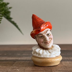Pieza de muñeco de cabeza de payaso Pierrot antiguo - Porcelana pintada a mano TAL CUAL