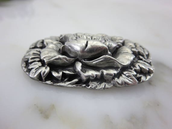 Silver Flower Brooch - Sterling Silver Over Pewte… - image 7
