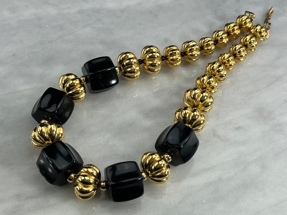Black and Gold Beaded Necklace - Vintage Napier C… - image 2