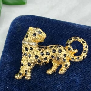Emaille & Strass Leopard Brosche - Figural Tier Katzen Trachtenschmuck