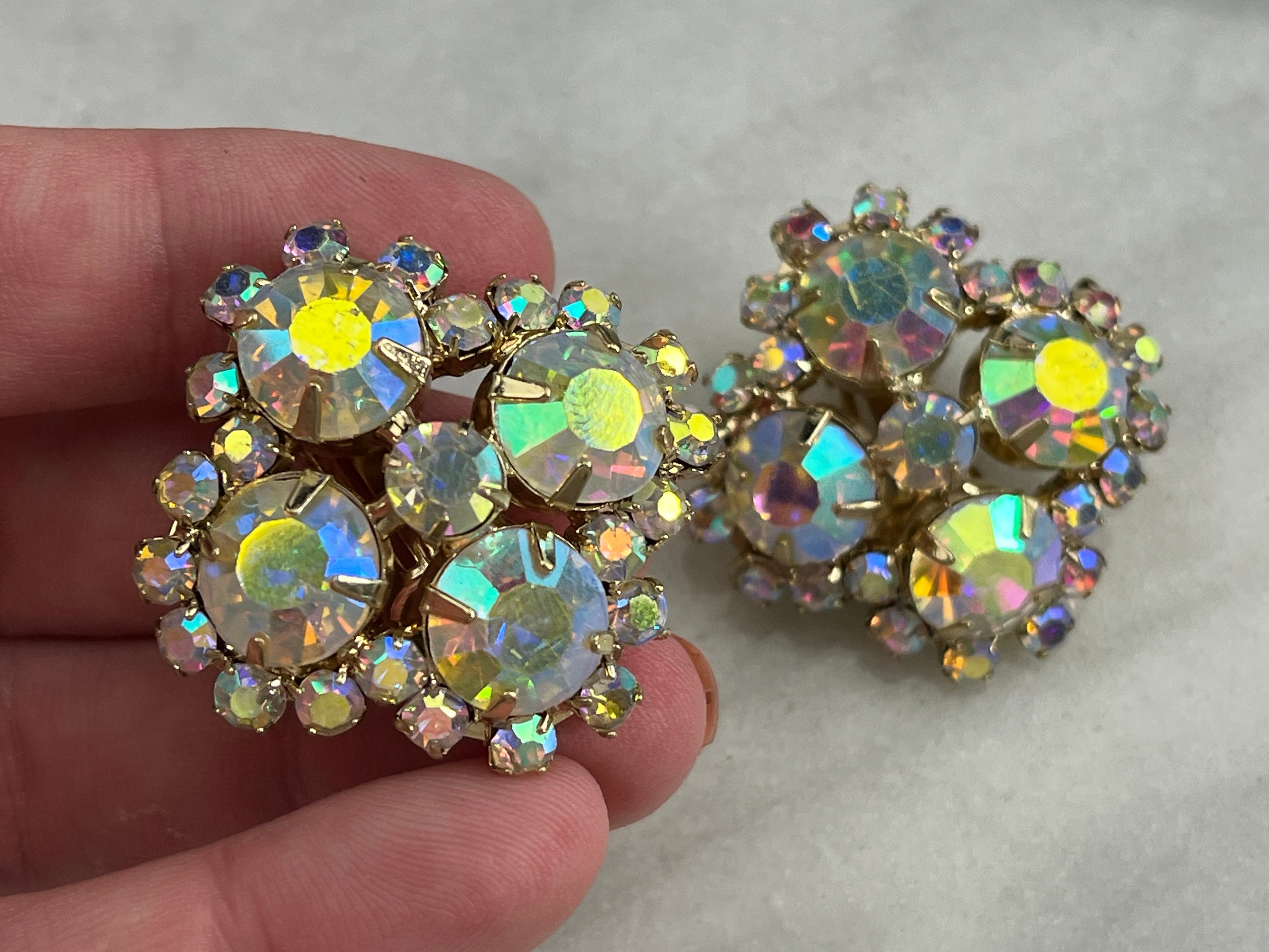 【1960’s】 SRO Alum rhinestone decorated Vintage 1960's Large Layered Blue & AB Blue Rhinestone