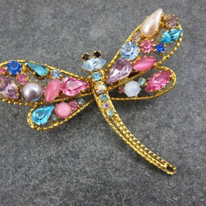 Costume Jewelry Vintage Dragonfly Brooch Rhinestone and Glass Gems ...