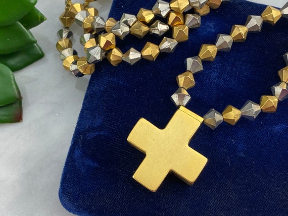 Matte Gold Cross Necklace with Matching Bracelet … - image 1