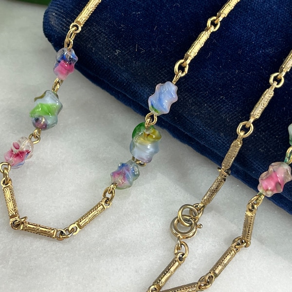 Iris Glass Necklace - Czech Rainbow Beads with Watch Chain Links