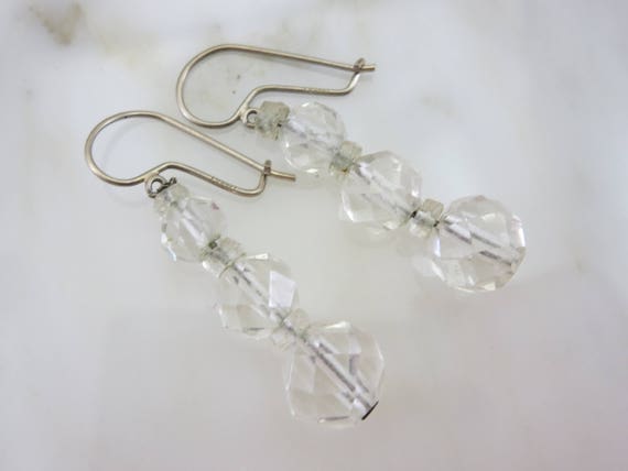 Vintage Rock Crystal Earrings - 14k White Gold Ro… - image 2