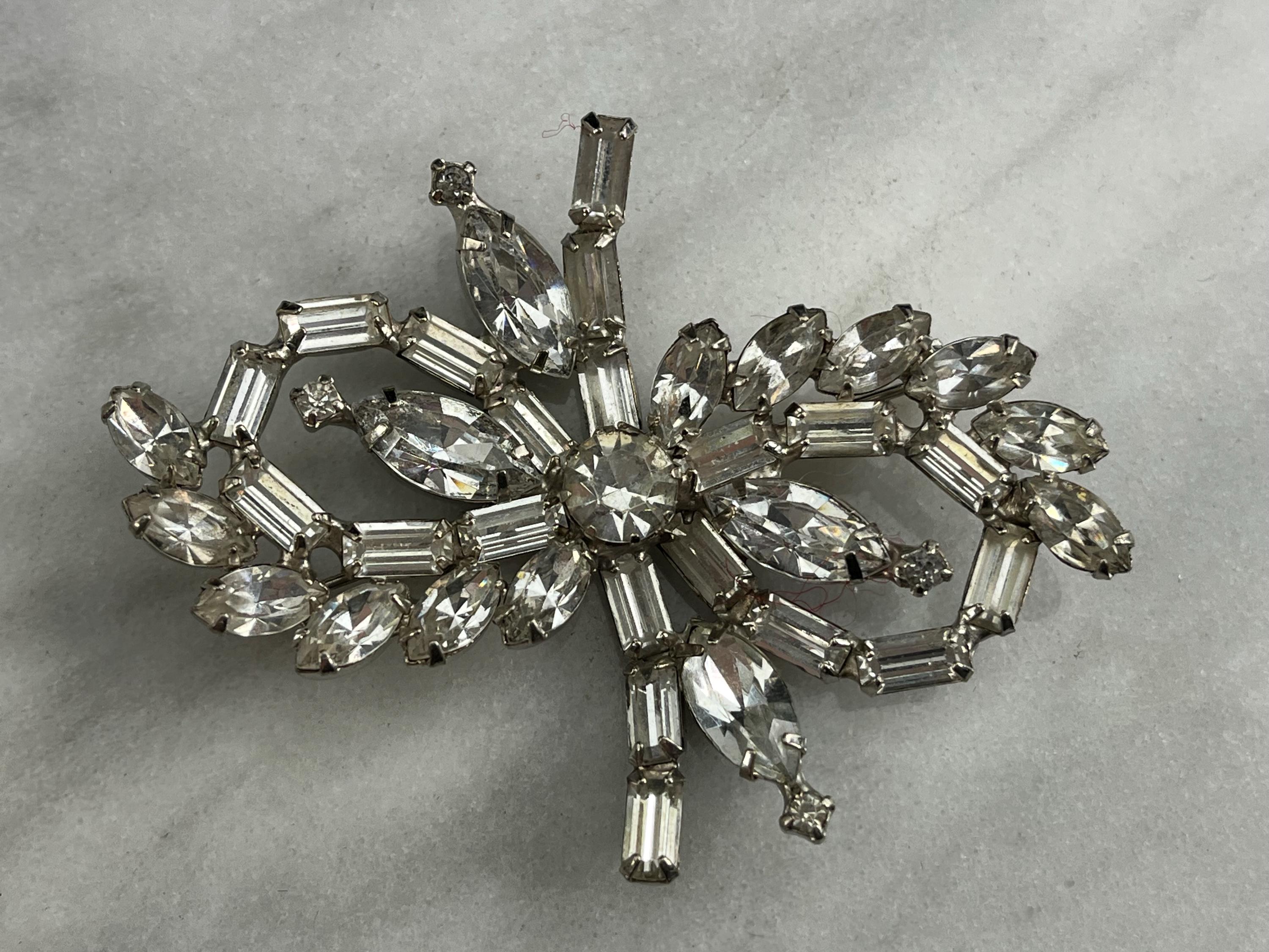 Vintage Clear Rhinestone Bow Brooch - 1950s Costume Jewelry