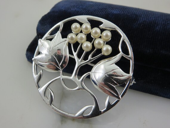 Faux Pearl and Sterling Silver Brooch - image 5