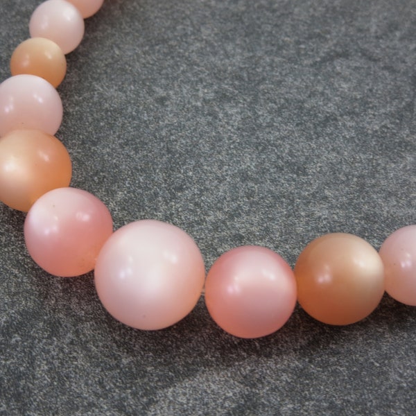 Pink and Orange Moonglow Lucite Bead Necklace - Vintage Costume Jewelry